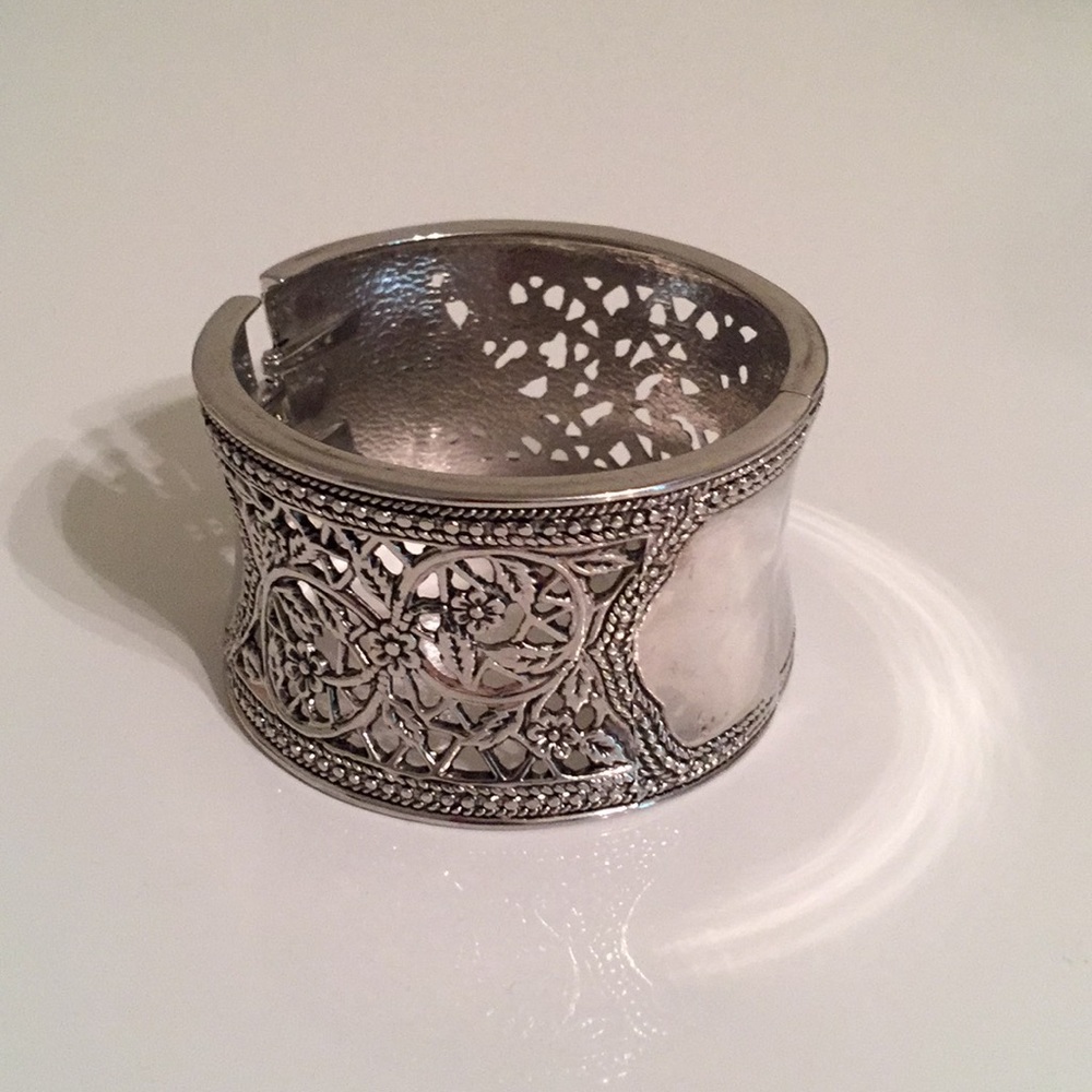 Silver Flower Cuff Bracelet